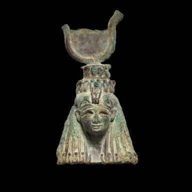 View full screen - View 1 of Lot 60. An Egyptian Bronze Head of the Goddess Isis, 21st/25th Dynasty, 1075-656 B.C..