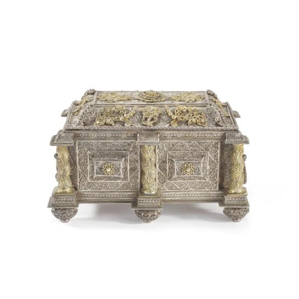 View full screen - View 1 of Lot 140. An Indian filigree parcel-gilt casket, Goa, circa 1650.