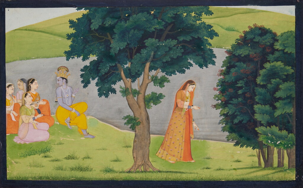 View full screen - View 1 of Lot 508. Agony of a Dejected Lover: a folio from the Gita Govinda, Attributable to a master of the first generation after Nainsukh, Kangra or Guler, circa 1780 .