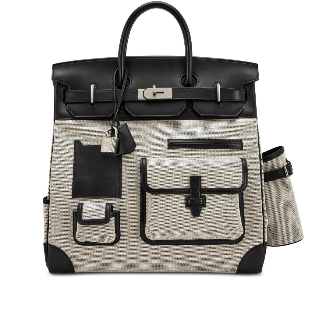 View full screen - View 1 of Lot 35. Limited Edition Black Evercalf and Toile Cargo HAC 40 Palladium Hardware, 2021.
