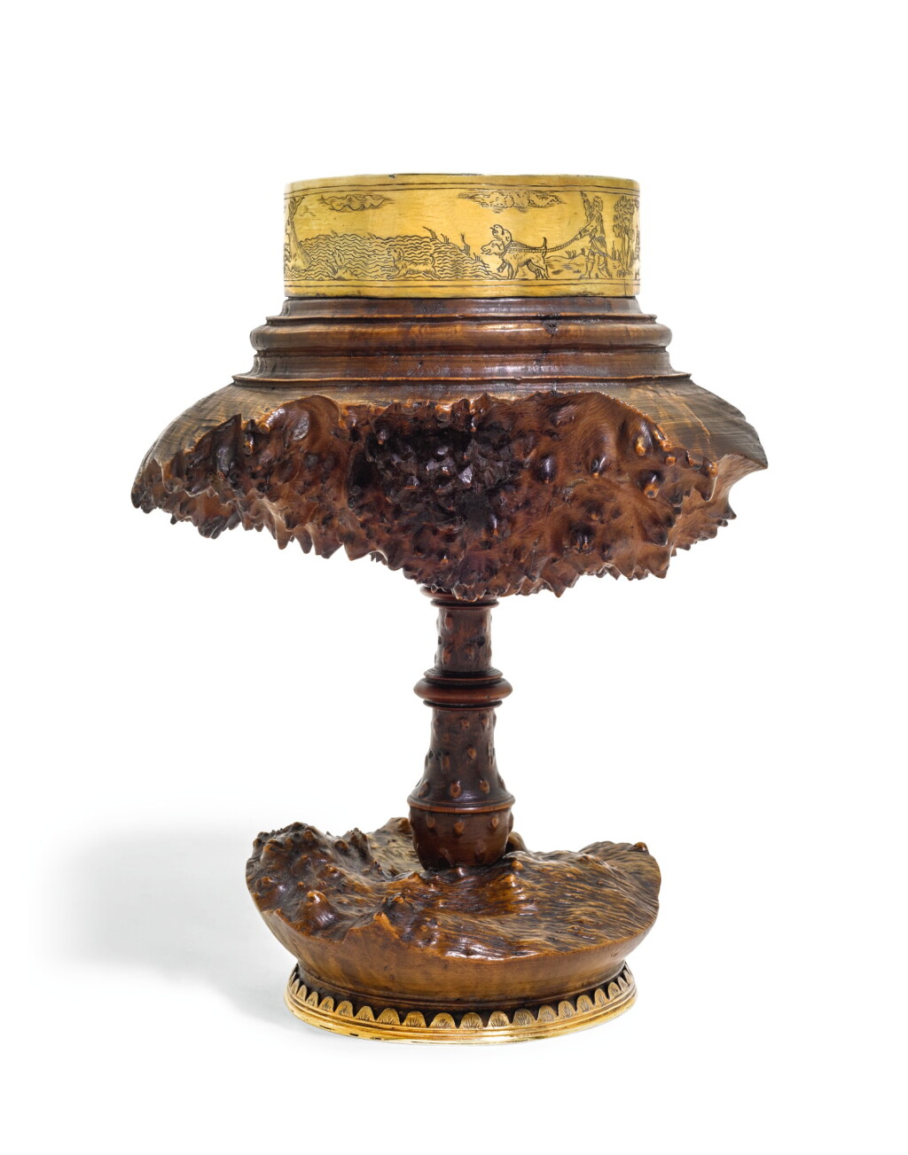 View full screen - View 1 of Lot 1. A German silver-gilt mounted wood burl drinking cup, unmarked, possibly Augsburg, mid-16th century.
