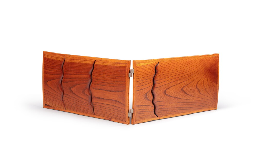 View full screen - View 1 of Lot 210. A Laquered Wood Two-Fold Screen, Japan | Ecran en Bois Laqué à Deux Feuilles, Japon.