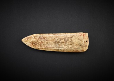 View full screen - View 1 of Lot 3798. A calcified pale greyish-celadon jade ceremonial blade, ge, Shang dynasty | 商 青黃玉戈.