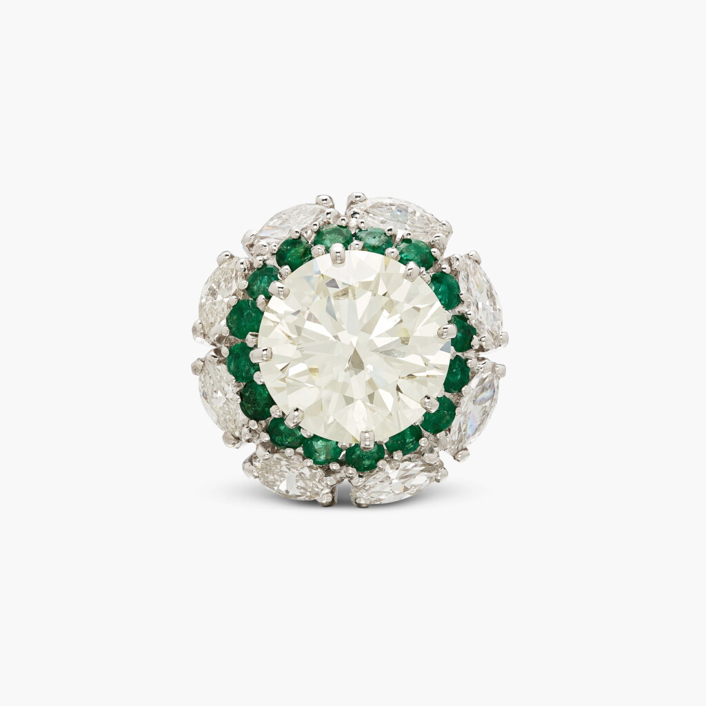 View full screen - View 1 of Lot 230. Diamond and Emerald Ring .
