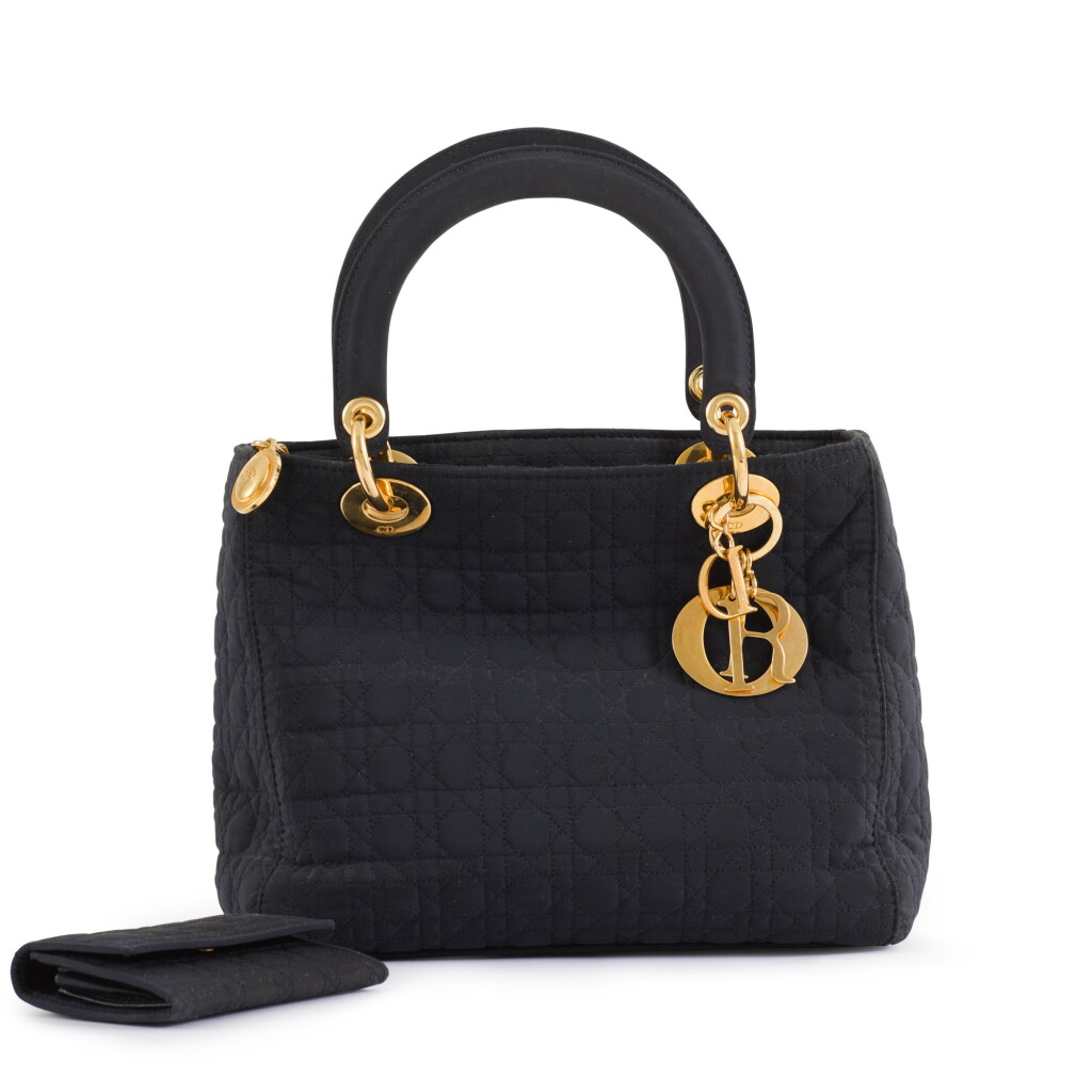 View full screen - View 1 of Lot 143. Dior Navy Cloth Cannage Medium Lady Dior Bag with Gold Hardware, circa 2001.