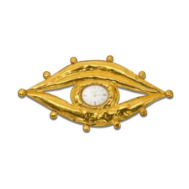 View full screen - View 1 of Lot 50. Eye-Shaped Wristwatch and Brooch.