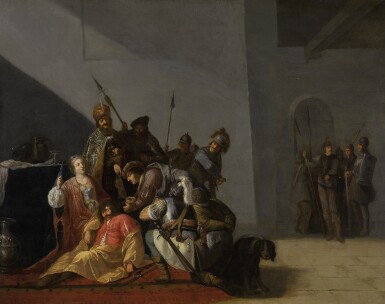 View full screen - View 1 of Lot 113. WILLEM DE POORTER | Delilah giving orders to cut Samson's hair.