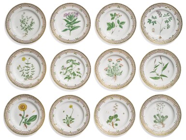 View full screen - View 1 of Lot 155. TWELVE ROYAL COPENHAGEN 'FLORA DANICA' DINNER PLATES, MODERN.