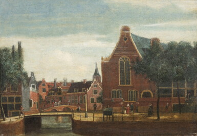 View full screen - View 1 of Lot 124. A view from the Singel toward the Boerenverdriet and the Spui in Amsterdam, the Oude LutherseKerk to the centre right..