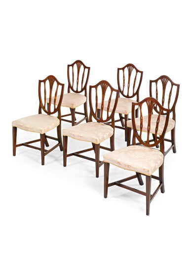View full screen - View 1 of Lot 71. Set of Six Federal Mahogany Shield-Back Side Chairs, Baltimore, Maryland, circa 1800.