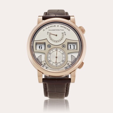 View full screen - View 1 of Lot 106. Reference 143.050 Zeitwerk Decimal Strike Honeygold | A limited edition honey gold wristwatch with ten-minute striking mechanism, digital time display and power reserve indication, Circa 2018.