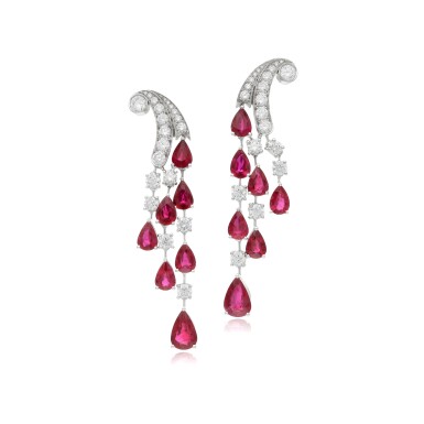 View full screen - View 1 of Lot 255. Pair of ruby and diamond earrings | 格拉夫 紅寶石及鑽石耳環一對.