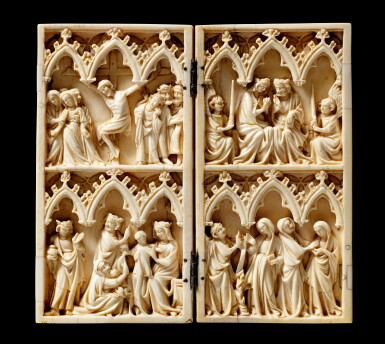 View full screen - View 1 of Lot 7. Ivory diptych with Scenes from the Life of the Virgin | Diptyque en ivoire illustrant des Scènes de la Vie de la Vierge.