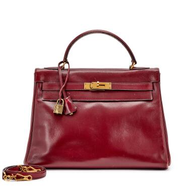 View full screen - View 1 of Lot 9. Rouge H Box Kelly Retourne 32 Gold Hardware, 1973.