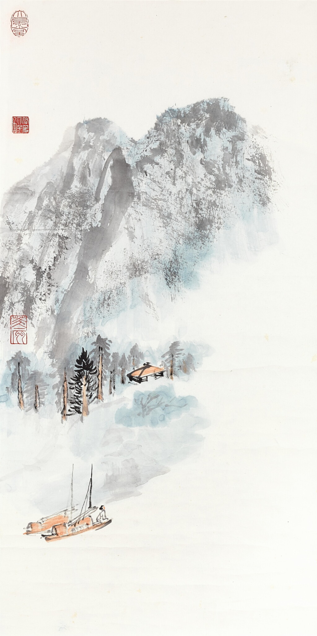 View full screen - View 1 of Lot 9010. 張大千 清溪泛舟| Zhang Daqian, Sailing by Lush Mountains.