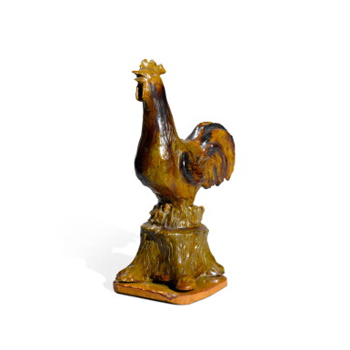 View full screen - View 1 of Lot 366. Polychrome Glazed Red Earthenware Rooster, Charles Stahl (1828-1896), Powder Valley, Lehigh County, Pennsylvania, Circa 1850.