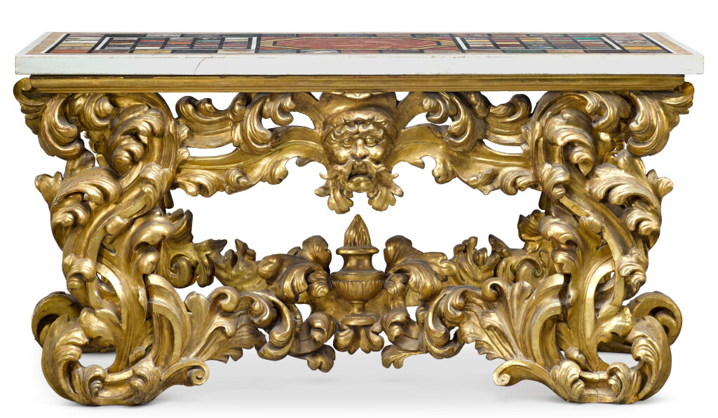 View full screen - View 1 of Lot 11. An Italian Baroque carved giltwood console table, Rome, second half 17th century.