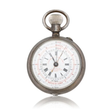 View full screen - View 1 of Lot 217. A rare and unusual silver double open-faced keyless chronograph watch phonotelemetre/tachymeter thouvenin, circa 1900, no. 2417.