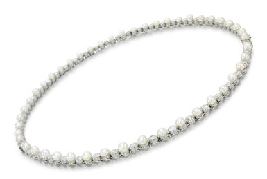 View full screen - View 1 of Lot 330. VAN CLEEF & ARPELS | NATURAL PEARL AND DIAMOND NECKLACE.