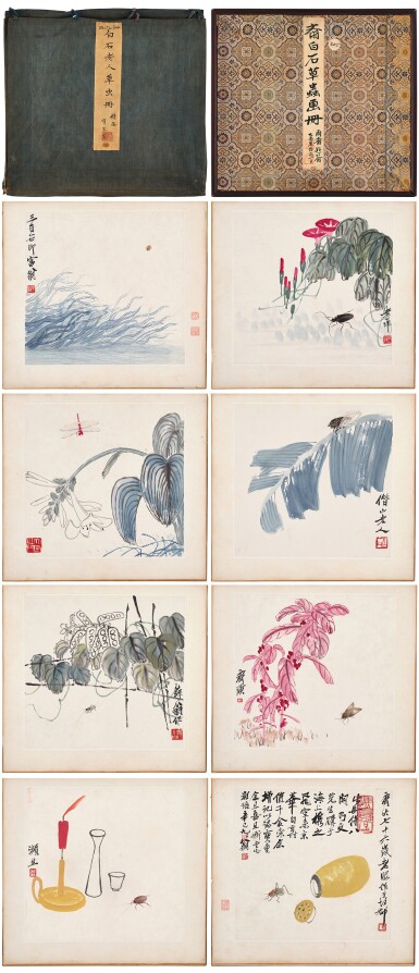 View full screen - View 1 of Lot 2531. 齊白石 工筆草蟲冊 | Qi Baishi, Gongbi Insects by Flowers.