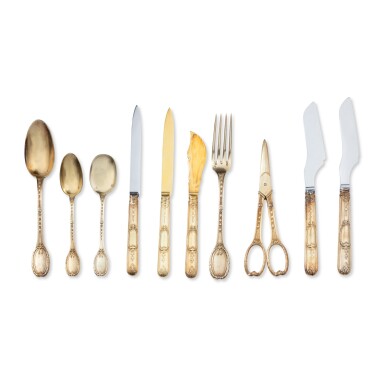 View full screen - View 1 of Lot 43. A 283-piece silver-gilt flatware, Aucoc & Cie, Paris, circa 1890 | Ménagère de 283-pièces en vermeil, Aucoc & Cie, Paris, vers 1890.