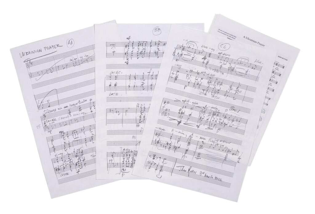 View full screen - View 1 of Lot 91. J. Rutter. Autograph composing manuscript of "A Ukrainian Prayer", 2022.