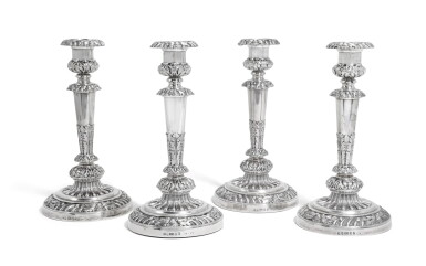 View full screen - View 1 of Lot 118. Four George III silver table candlesticks, Matthew Boulton & Plate Co, Birmingham 1817.