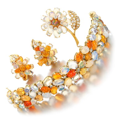 View full screen - View 1 of Lot 79. Opal and diamond demi-parure, 'Dahlia', 1956.