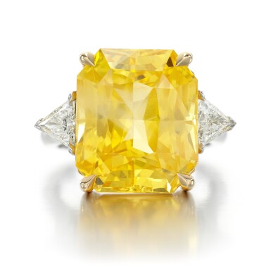 View full screen - View 1 of Lot 58. YELLOW SAPPHIRE AND DIAMOND RING.