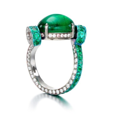 View full screen - View 1 of Lot 1022. Titanium, emerald and diamond ring, 'Assolo' .