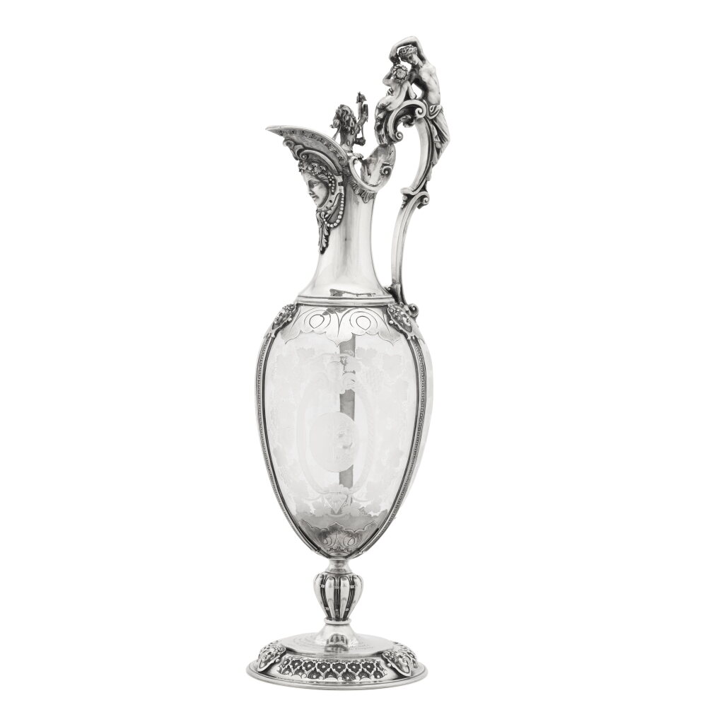 View full screen - View 1 of Lot 185. A cased Victorian silver-gilt-mounted claret jug, John Figg, London, 1859.