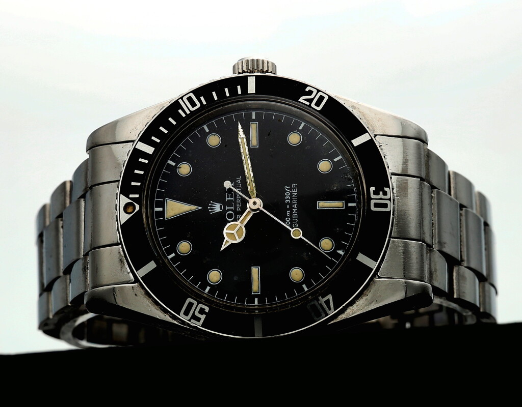 View full screen - View 1 of Lot 28. Reference 5508 Submariner 'Small Crown James Bond', A stainless steel automatic wristwatch with bracelet, Circa 1959.