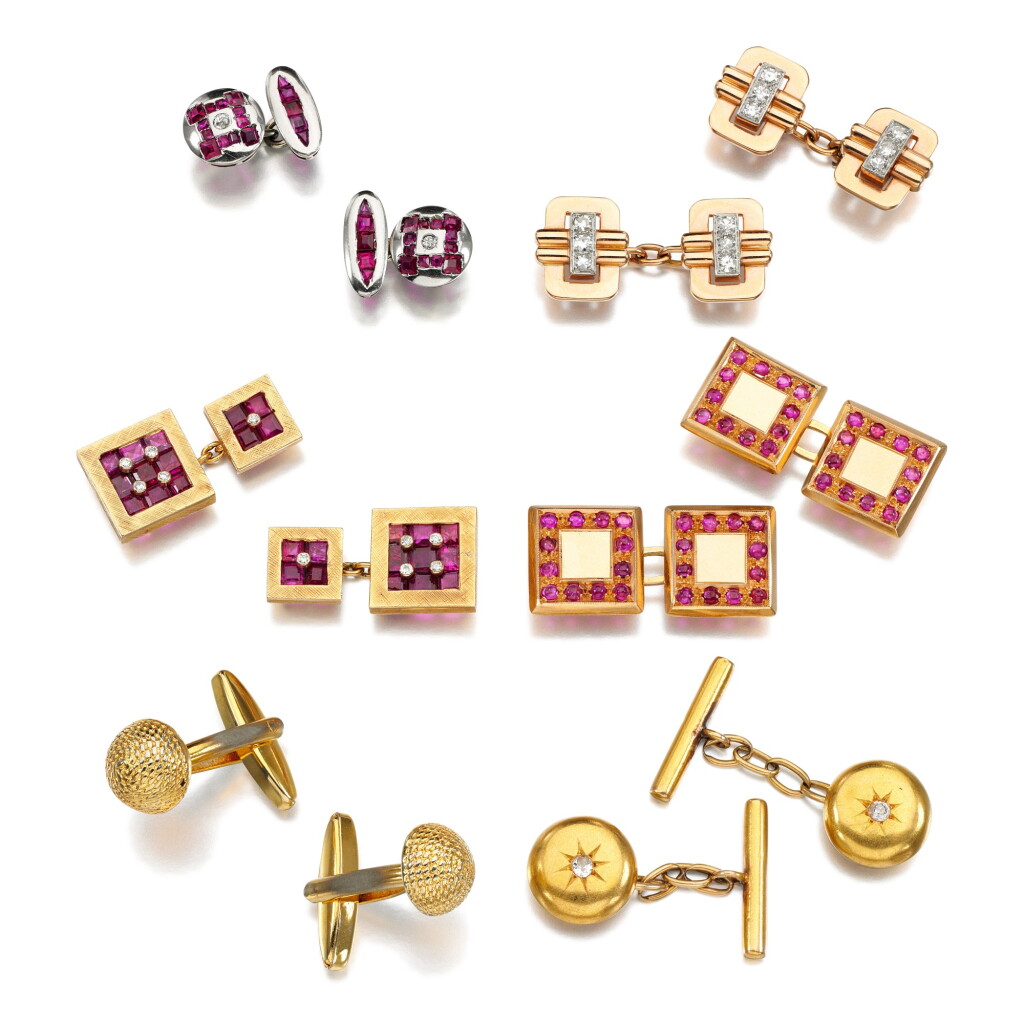 View full screen - View 1 of Lot 219. Six pairs of gem set cufflinks.