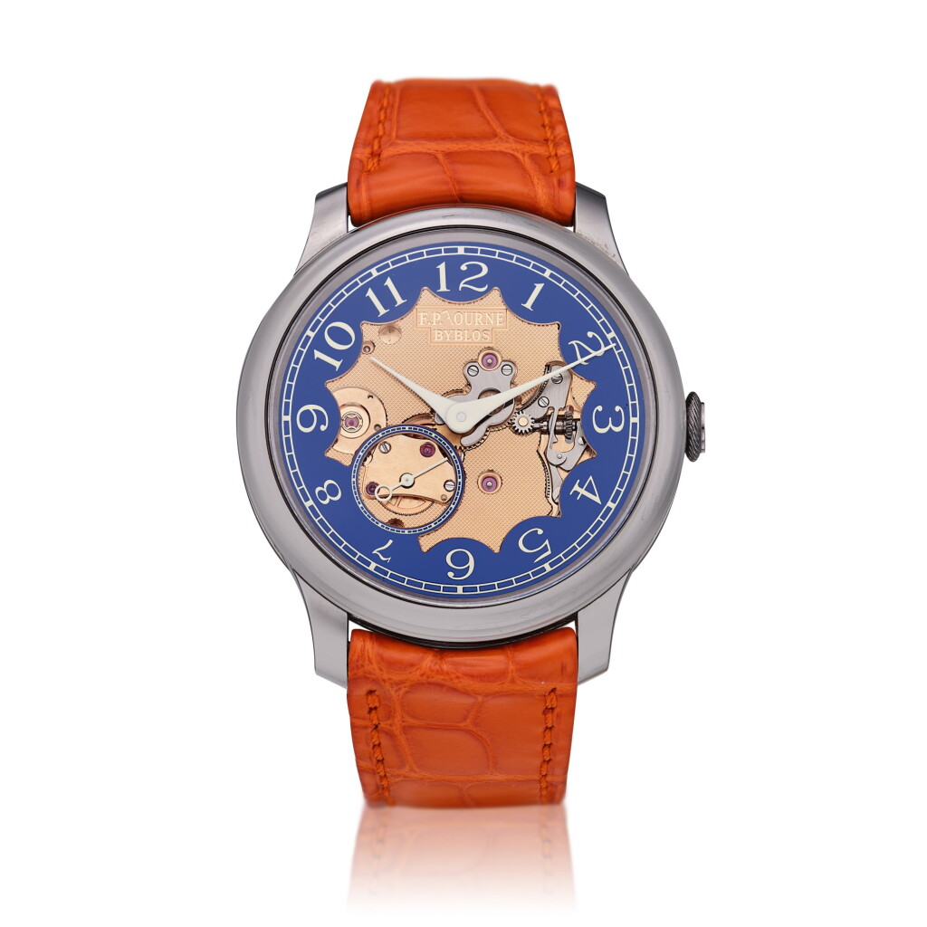 View full screen - View 1 of Lot 2151. Chronometre Bleu Byblos | A limited edition tantalum semi-skeletonised wristwatch, Circa 2014 | F.P. Journe | Chronometre Bleu Byblos | 限量版鉭金屬半鏤空腕錶,約2014年製.