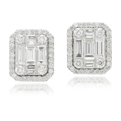 View full screen - View 1 of Lot 163. Pair of diamond earrings.