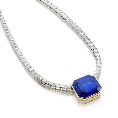View full screen - View 1 of Lot 21. SAPPHIRE AND DIAMOND NECKLACE.