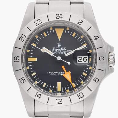 View full screen - View 1 of Lot 178. Reference 1655 Explorer II | A stainless steel automatic wristwatch with date, 24-hour indication and bracelet, Circa 1980.