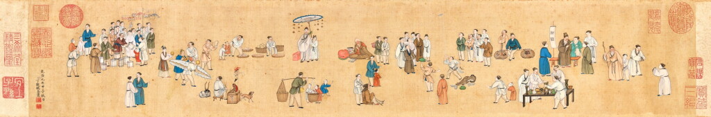 View full screen - View 1 of Lot 9827. Ding Guanpeng, Spring Festival Market in a Time of Peace | 清 丁觀鵬 太平春市圖 設色絹本 鏡框.