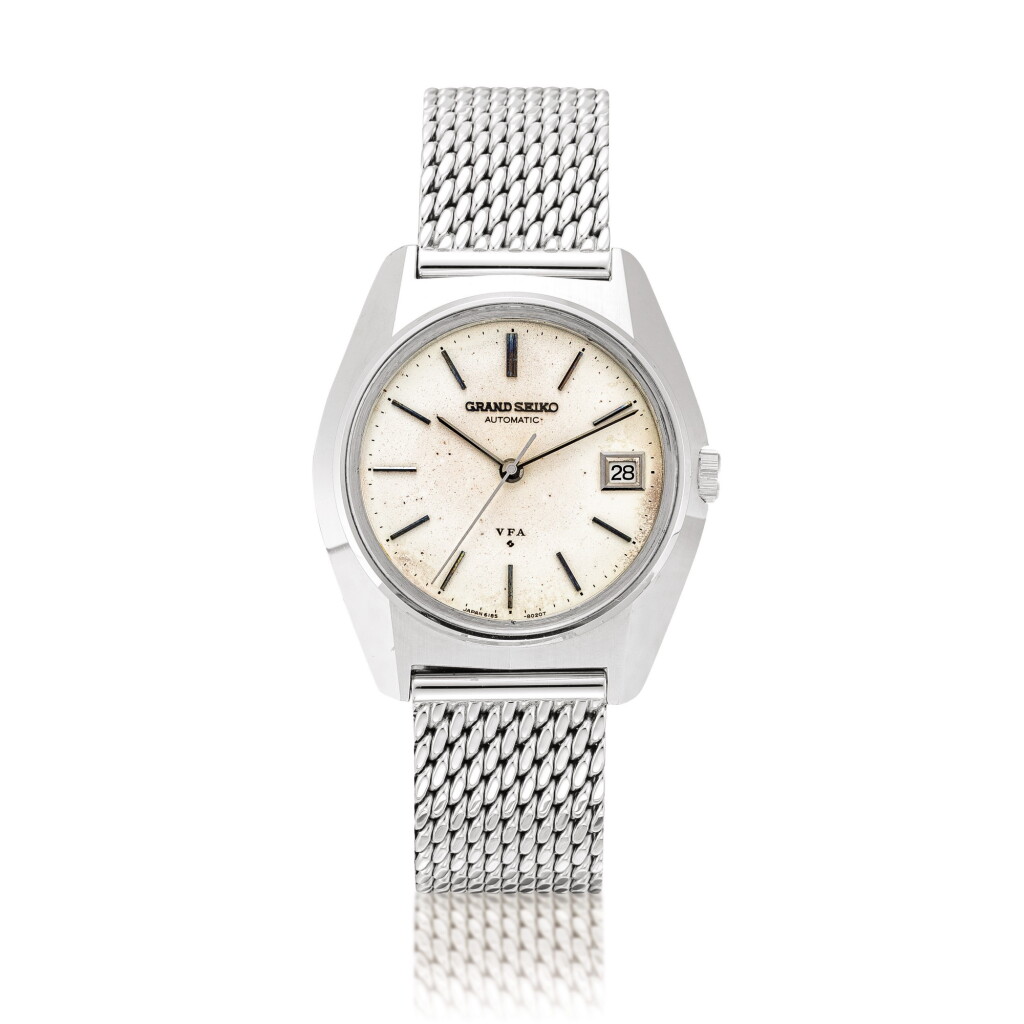 View full screen - View 1 of Lot 2157. Grand Seiko | VFA, Reference 6185-8021, A stainless steel wristwatch with date and bracelet, Circa 1972 | VFA 型號6185-8021 精鋼鏈帶腕錶,備日期顯示,約1972年製.