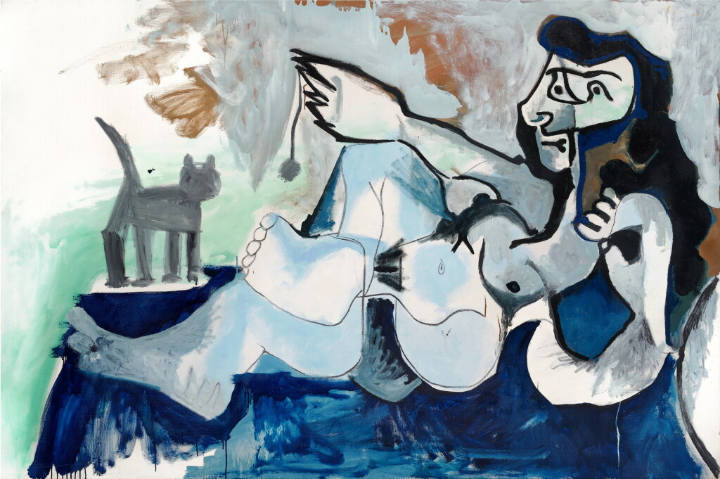 View full screen - View 1 of Lot 125. Femme nue couchée jouant avec un chat.