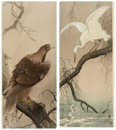 View full screen - View 1 of Lot 158. Ohara Koson (1877-1945) | Two woodblock prints | Taisho period, early 20th century.