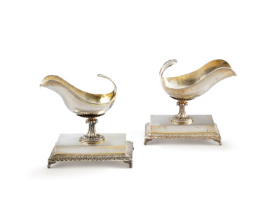View full screen - View 1 of Lot 139. Two silver-gilt sauceboats forming a pair, Vienna, one probably Wenzel Calupetzy , 1796, the other probably A. Köll or A. Kilisky, 1817 | Deux saucières formant paire en vermeil, Vienne, l'une par Wenzel Calupetzy, 1796, l'autre probablement par A. Köll ou A. Kilisky, 1817.