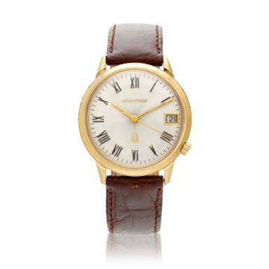 View full screen - View 1 of Lot 57. Accutron, A gold plated wristwatch with date, Circa 1973.