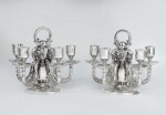 A Pair of Danish Silver Five-Light Candelabra, No. 383A, Designed by Georg Jensen, Georg Jensen Silversmithy, Copenhagen, 20th Century