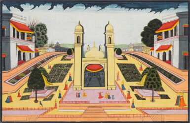 View full screen - View 1 of Lot 413. Architectural landscape, India, probably Jaipur, late 18th century.