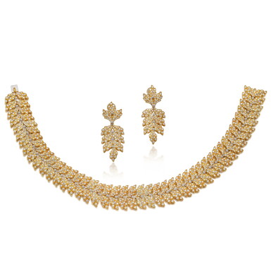 View full screen - View 1 of Lot 1314. DIAMOND DEMI-PARURE |布契拉提 | 鑽石 項鏈 及 耳夾套裝.
