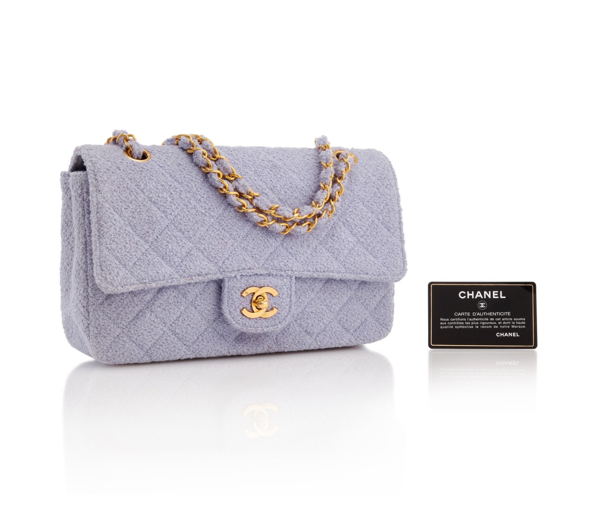 Chanel Lilac Tweed And Gold Tone Metal Classic Shoulder Bag Chanel Handbags And Accessories Sotheby S