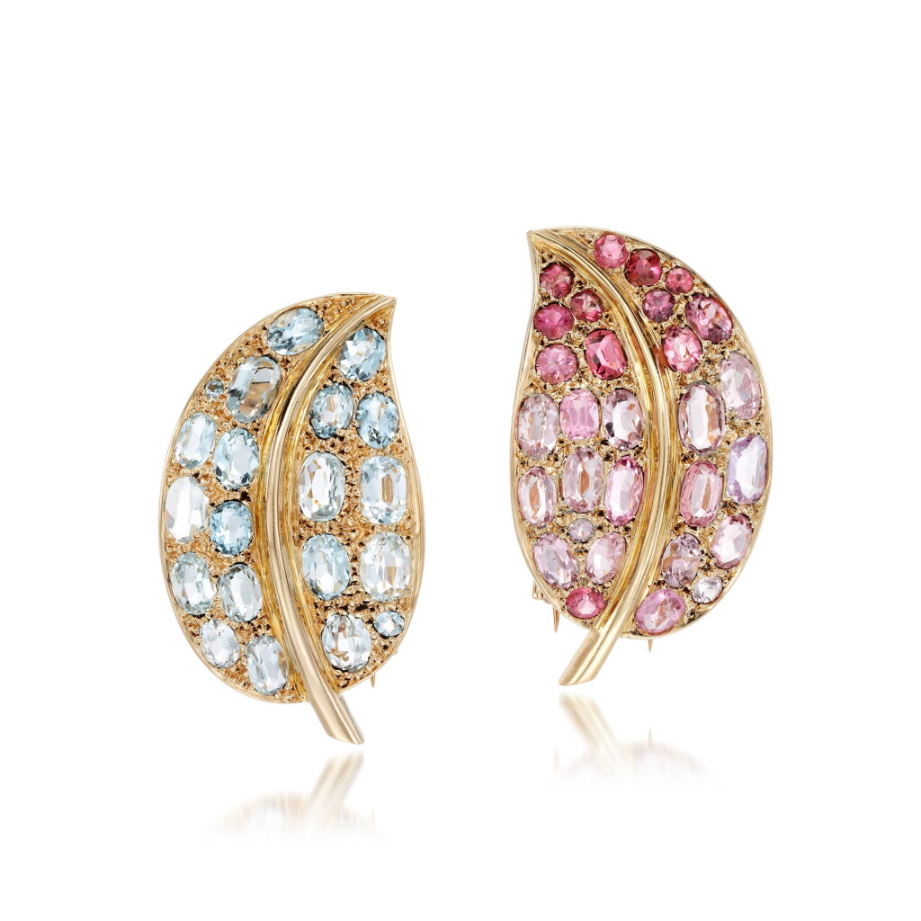 View full screen - View 1 of Lot 226. Pair of topaz brooches, 1940s.