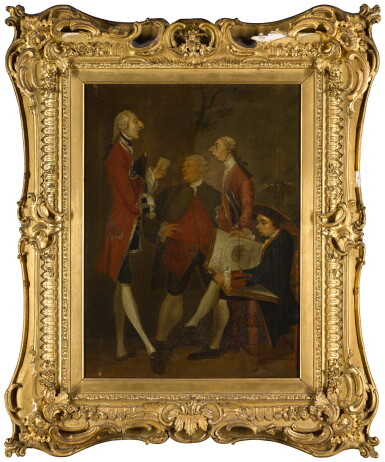 View full screen - View 1 of Lot 57. AFTER SIR JOSHUA REYNOLDS | CARICATURE OF THOMAS BRUDENELL-BRUCE, 1ST EARL OF AILESBURY, THE HON. JOHN WARD, JOSEPH LEESON, LATER 2ND EARL OF MILLTOWN, AND JOSEPH HENRY OF STRAFFAN.