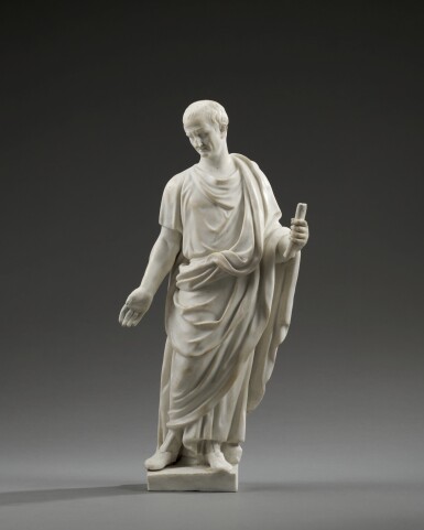 View full screen - View 1 of Lot 396. A Naples Real Fabbrica Ferdinandea biscuit porcelain figure of Emperor Vespasiano by Filippo Tagliolini, circa 1790-1800.